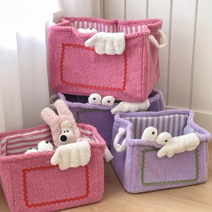 Cute monster sherpa plush storage basket for toys and laundry with soft inner lining
