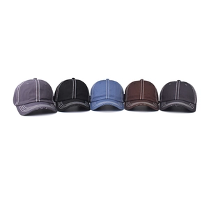 Set of washed cotton baseball caps in multiple colors including gray, black and blue