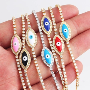 Adjustable gold plated evil eye tennis bracelets with colorful enamel marquise eyes
