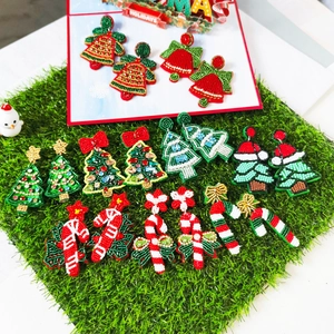 Christmas Dangle Earrings Handmade Seed Bead Rhinestone Christmas Tree Candy Cane Bell Bow Festive Holiday Jewelry For Women