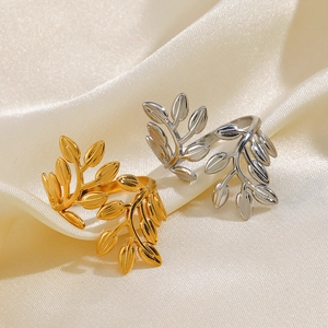 Leaf Ring Stainless Steel Adjustable Open Olive Branch Fashion Jewelry For Women Elegant Nature Inspired Design