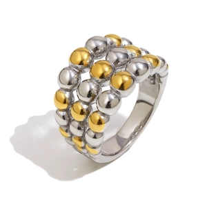 Three-layer beaded knot ring in gold and silver finish minimalist stainless steel jewelry
