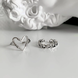 S925 sterling silver hollow heart rings with vintage aesthetic and open-end design
