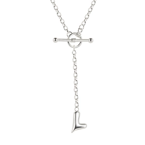 Minimalist S925 sterling silver heart OT buckle necklace with Letter L pendant