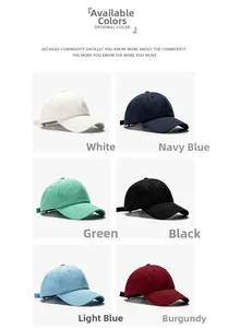 Detailed grid showing six cotton baseball cap colors including white, navy, green, and black