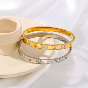 Gold and silver hollow star stainless steel bangles with sparkling crystals