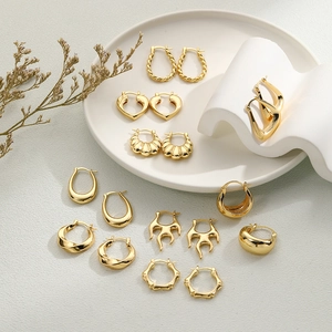 Minimalist 18k gold plated geometric hoop earrings in various trendy textured designs