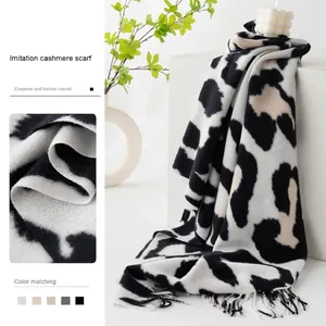 Imitation cashmere scarf with cow stripe print and tassels in multiple stylish colors
