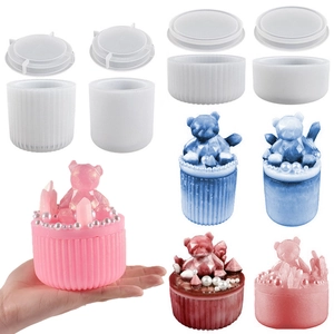 Molde De Silicona Para Caja De Almacenamiento DIY Para Fundición De Resina Cilíndrico Rayado Liso Frasco De Joyas Con Tapa Decoración Hogar
