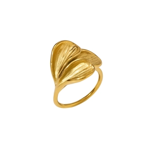Exaggerated gold-plated titanium steel ring with textured 3D geometric petal design