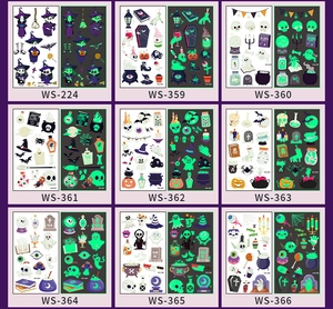 Luminous Halloween tattoos for kids featuring cartoon designs with glowing night effect