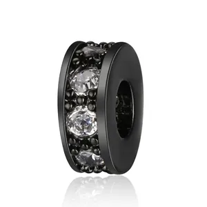 Close-up of black plated spacer bead with a row of sparkling micro-pave cubic zirconia
