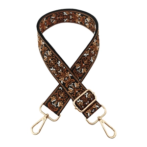 Adjustable wide replacement shoulder strap with brown butterfly and floral jacquard pattern
