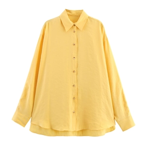Women Long Sleeve Shirt Polyester Poplin Loose Fit Curved Hem Lapel Button Down Casual Streetwear Solid Stripe Tops
