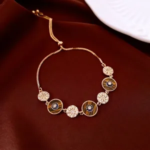 French vintage 18k gold plated round chain bracelet with tiger eye stone and crystals