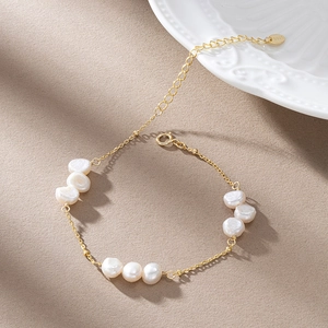 Bracelet élégant en argent S925 doré avec perles d'eau douce baroques pour femme