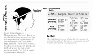Size guide for sun protection baseball cap showing head circumference measurements in centimeters
