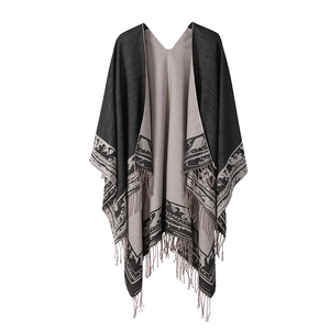 Women Ethnic Geometric Totem Tassel Shawl Cloak Imitation Cashmere Winter Warm Blanket Scarf Outerwear