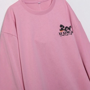 Rosa Langarmshirt mit Rundhalsausschnitt, Drachendruck und lässigem Drop-Shoulder-Design
