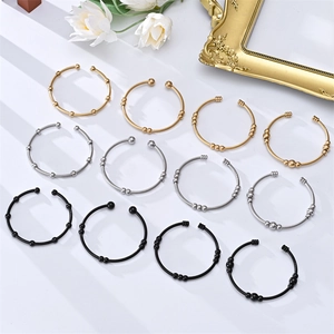 Minimalist Stainless Steel Open Cuff Bangle Twisted Cable Wire Bracelet With Round Beads Vintage Industrial Jewelry For Women