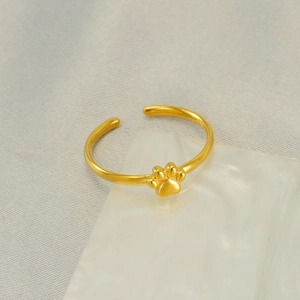 Cat Paw Print Open Ring 18K Gold Plated Stainless Steel Adjustable Minimalist Pet Jewelry For Women