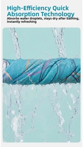 Close-up of microfiber beach towel showing highly efficient water absorption and quick-dry fabric