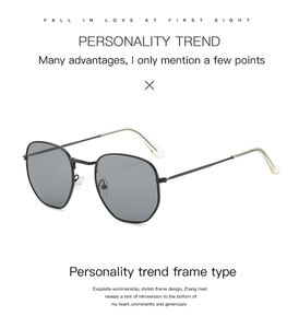 Detailed view of vintage black square sunglasses with sleek metal frame and gray lenses