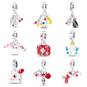 925 silver charms collection with music, medical, and teacher themes for DIY bracelets
