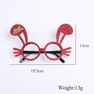 Red glitter Christmas glasses with bunny ears and golden Merry Christmas text detail