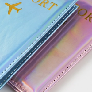 Macro detail of holographic PU leather passport covers with iridescent laser finish