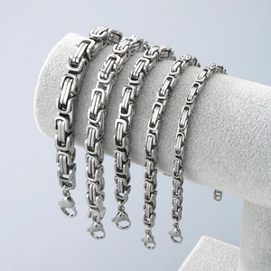 Byzantine Chain Bracelet Stainless Steel Hip Hop Punk Industrial Jewelry For Men Retro Fashion Simple Lobster Clasp