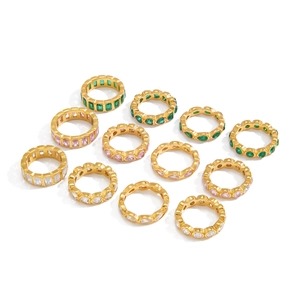 18k gold plated stainless steel rings set with emerald and pink zircon stones