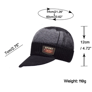 Winter knit visor beanie for men and women with warm fleece lining and leather label