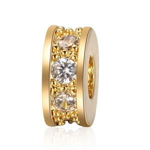 Polished gold-plated copper spacer bead with circular cubic zirconia for DIY jewelry making