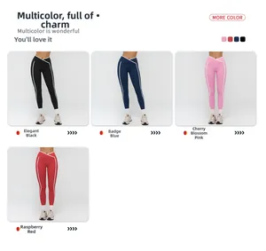 Viste multiple dei pantaloni da yoga a vita alta con fascia incrociata e strisce