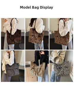 Modell mit Leoparden-Canvas-Taschen in sechs verschiedenen Farben in der Übersicht