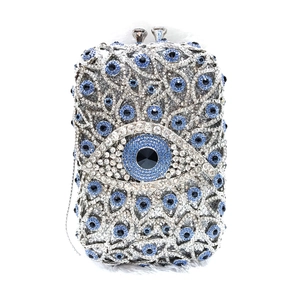 Evil Eye crystal evening clutch bag with sparkling diamonds and silver metal clasp
