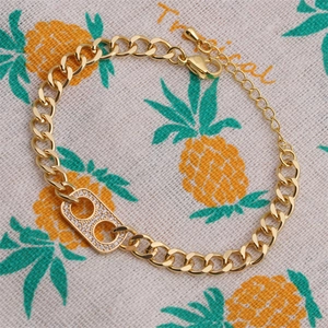 Adjustable gold plated Cuban link bracelet with sparkling zircon pavé crystal buckle