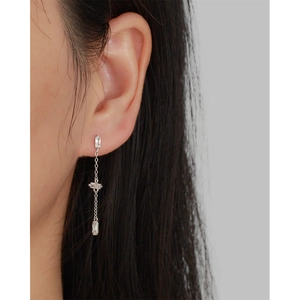 Detailed view of elegant s925 silver long tassel earrings with sparkling zircon crystals