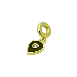 Détail d'un pendentif goutte d'eau avec émail noir et zircon en forme de cœur doré