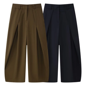 Pantalon Femme Taille Haute Jambe Large Plissé Coupe Ample Polyester Couleur Unie Décontracté Bureau Élégant À La Mode Doux