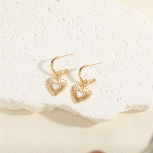 Elegant 14K gold plated C-shaped heart drop earrings with white mother-of-pearl inlay