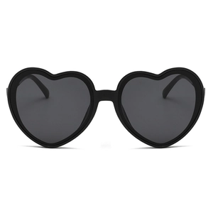 Classic matte black heart shaped sunglasses with dark grey lenses for party fashion