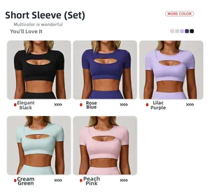 Women high-elastic fitness set featuring hollow drop detail and five vibrant color options