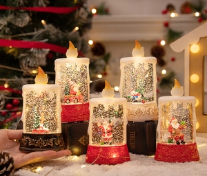 Detailed view of LED Christmas candle crystal balls with sparkling glitter and vintage base