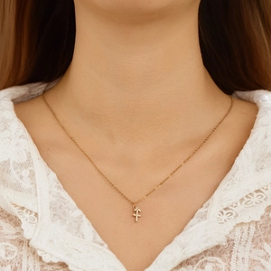 Gold plated zodiac Sagittarius arrow pendant necklace with white zircon for women