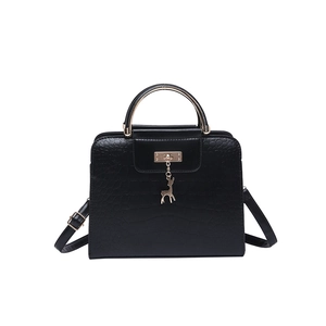 Fashion black crocodile pattern handbag with gold deer pendant and metal handle