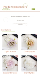 Detailed size specifications for a floral hair tie with pearls in four elegant colors