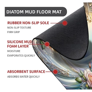 Detail showing the multi-layer structure and non-slip rubber base of floral diatom mud mat
