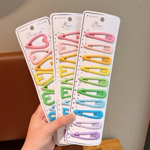 Set of 10 colorful macaron metal hair clips in heart and water drop shapes for girls